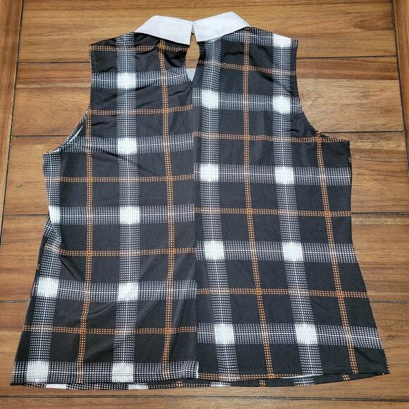 AUW Black Brown & White Plaid Sleeveless Blouse w/ Bling Collar - Size XL* - Picture 3 of 6